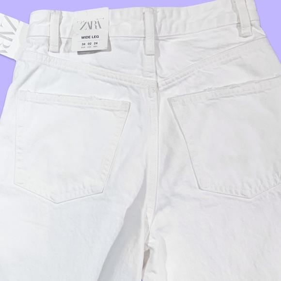 Women's Zara Hi-Rise Full Length Wide Leg White Denim Raw Hem Size 2/34L NWT - Picture 7 of 13